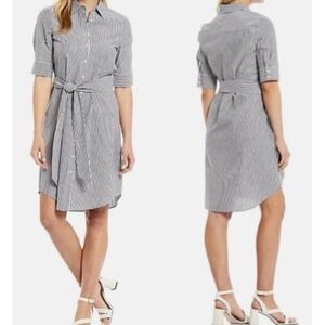 Antonio Melani Zola Striped Waist Tie Shirt Dress Black White | Size 4